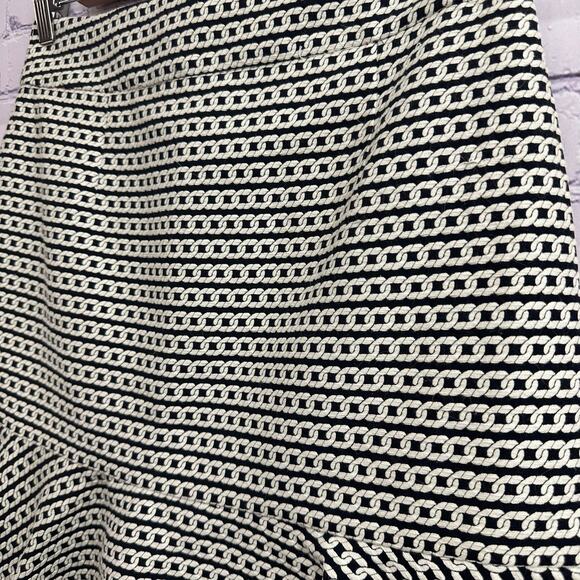 Banana Republic Black White Chainlink Pattern A Line Midi Skirt 2P Work Ruffle - Picture 2 of 7